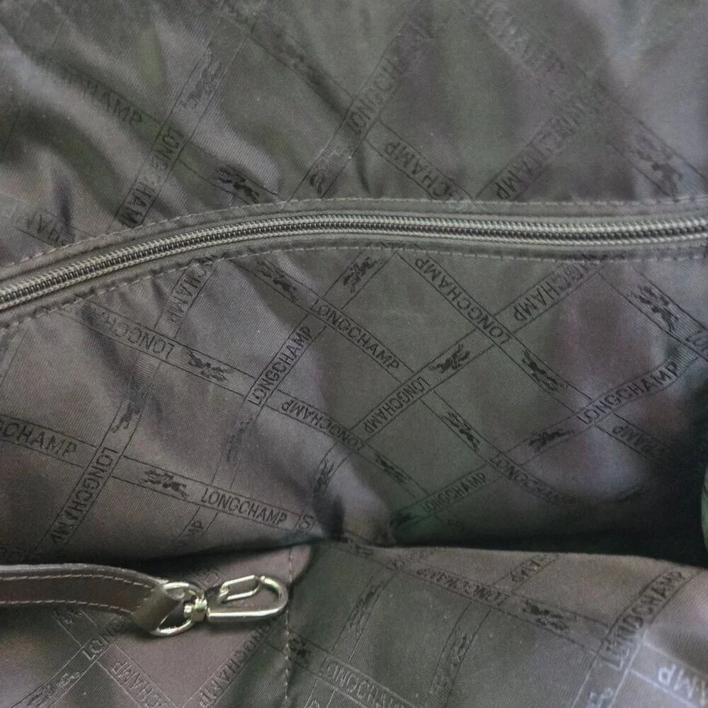 Longchamps Brown Pebbled Leather Top Handle Two Way Zip Satchel Crossbody